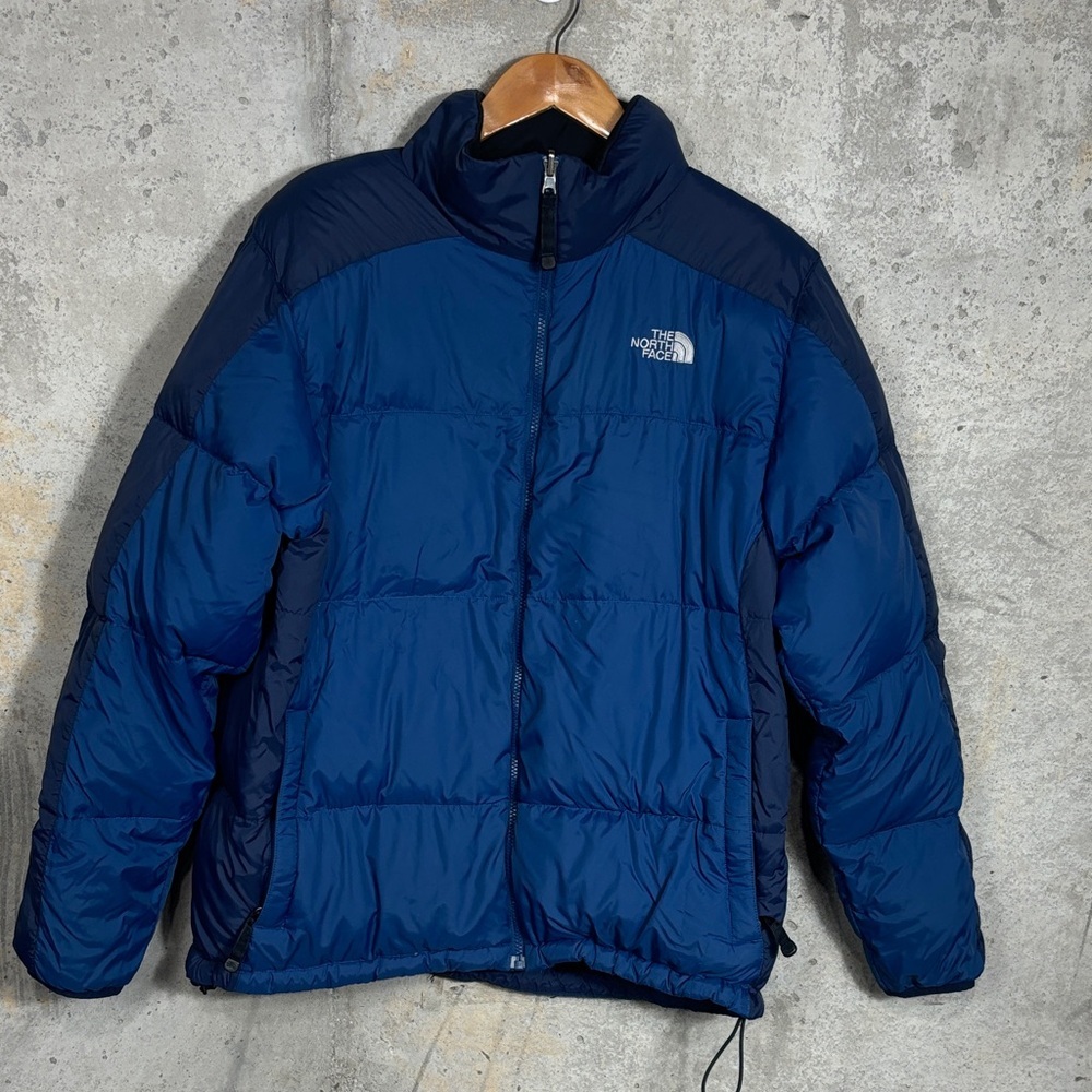 Mens The NORTH FACE Blue 550 Goose Down Hooded Sweater Jacket Large